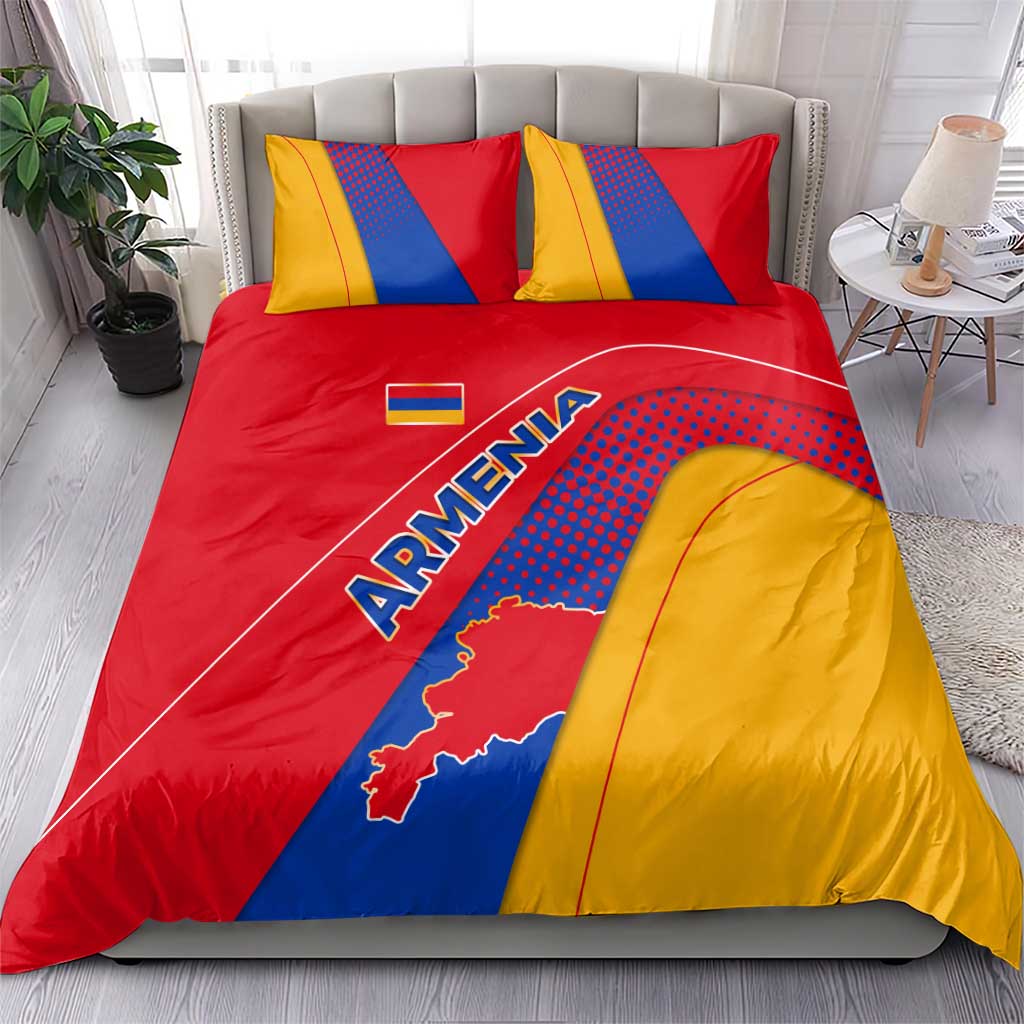 Armenia Flag Colors Bedding Set with National Emblem and Map Design - Wonder Print Shop
