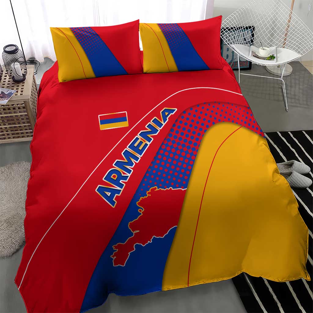 Armenia Flag Colors Bedding Set with National Emblem and Map Design - Wonder Print Shop