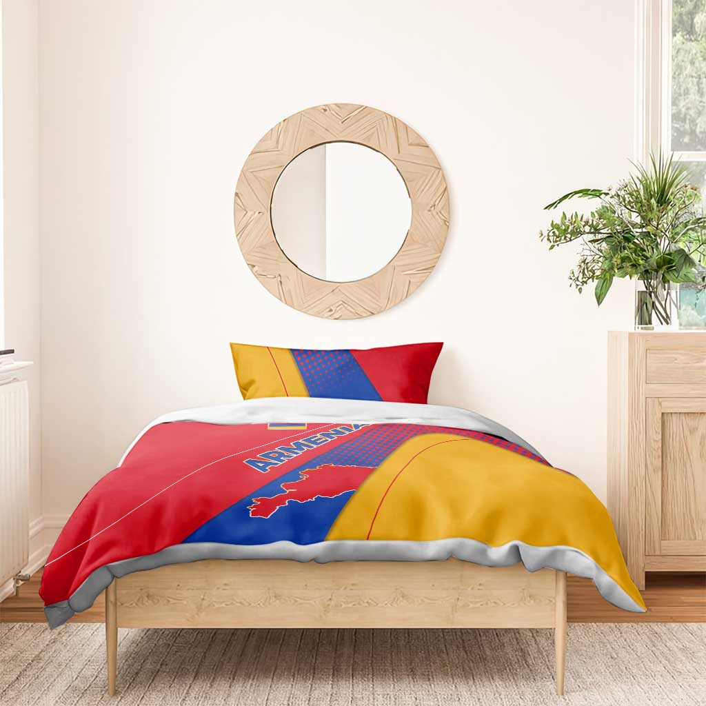Armenia Flag Colors Bedding Set with National Emblem and Map Design - Wonder Print Shop