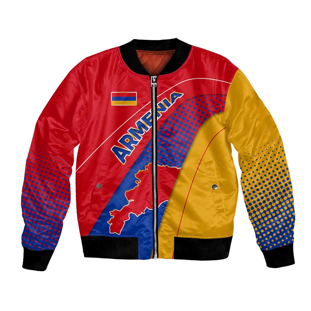 Armenia Flag Colors Bomber Jacket with National Emblem and Map Design - Wonder Print Shop