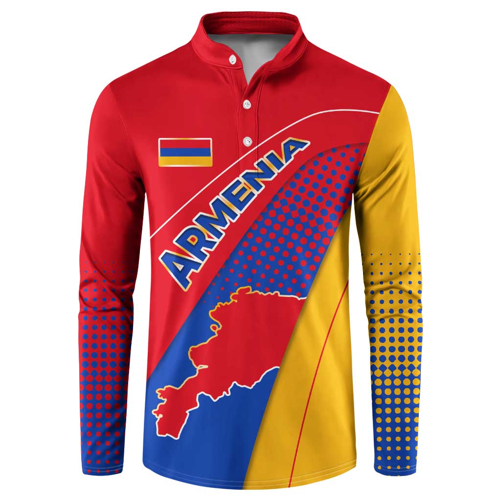 Armenia Flag Colors Button Sweatshirt with National Emblem and Map Design - Wonder Print Shop