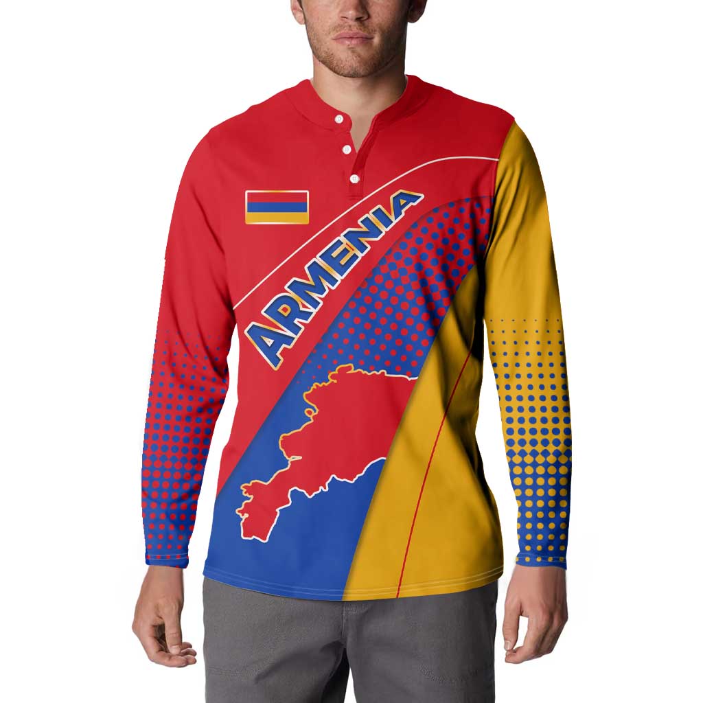 Armenia Flag Colors Button Sweatshirt with National Emblem and Map Design - Wonder Print Shop