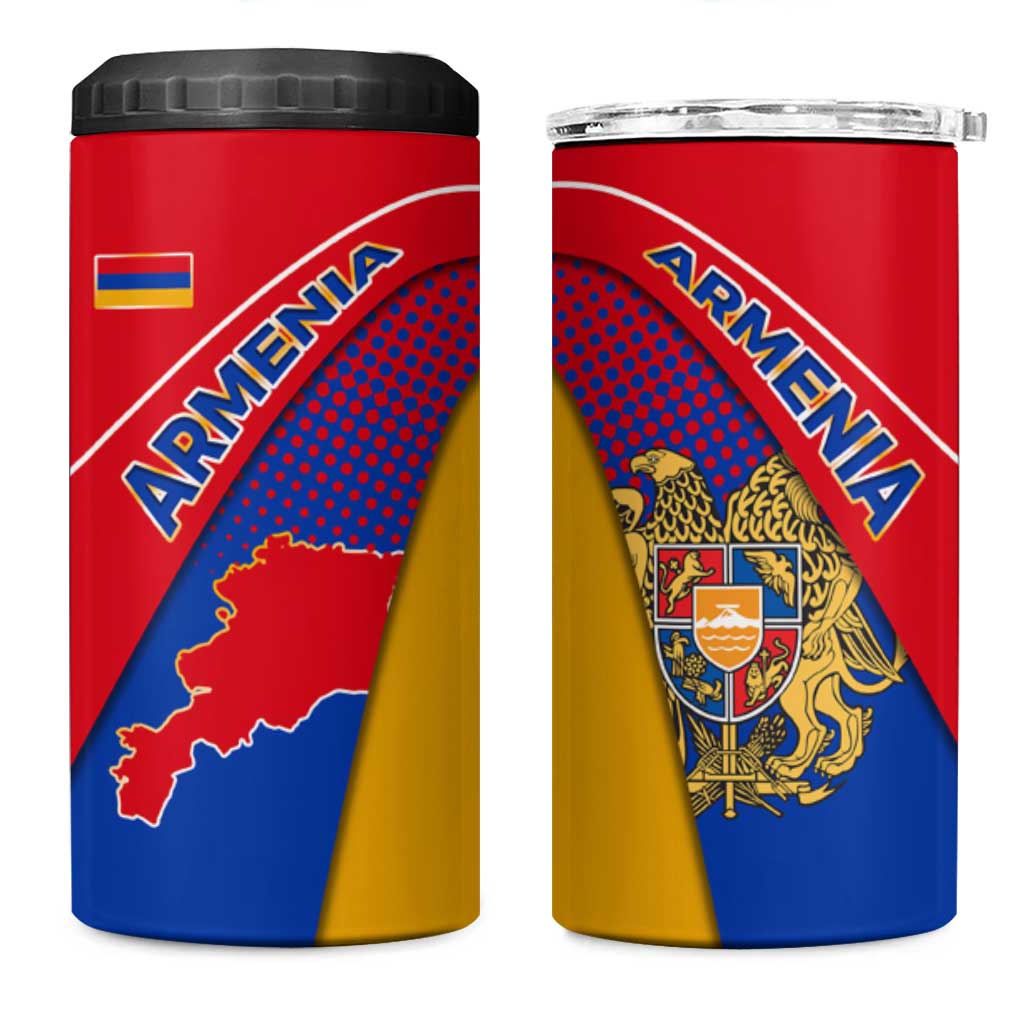 Armenia Flag Colors 4 in 1 Can Cooler Tumbler with National Emblem and Map Design - Wonder Print Shop