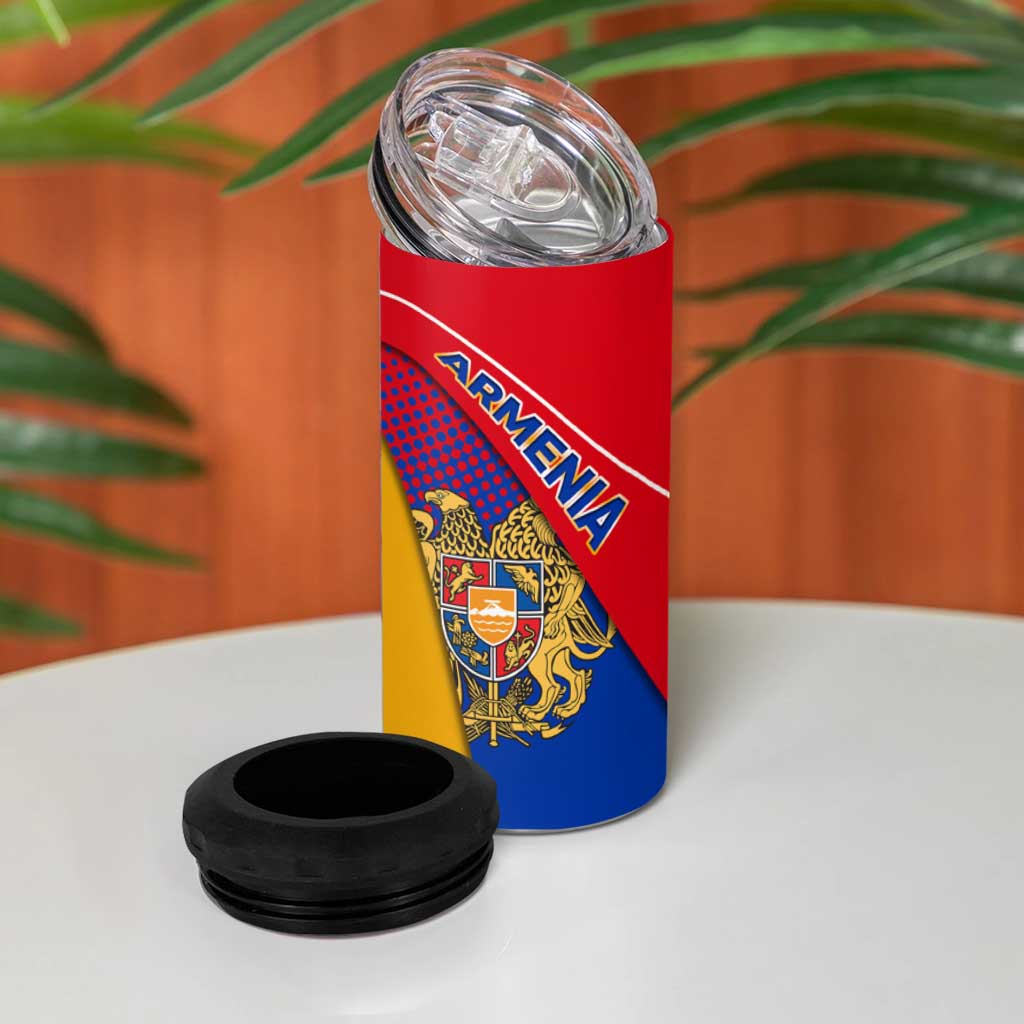Armenia Flag Colors 4 in 1 Can Cooler Tumbler with National Emblem and Map Design - Wonder Print Shop