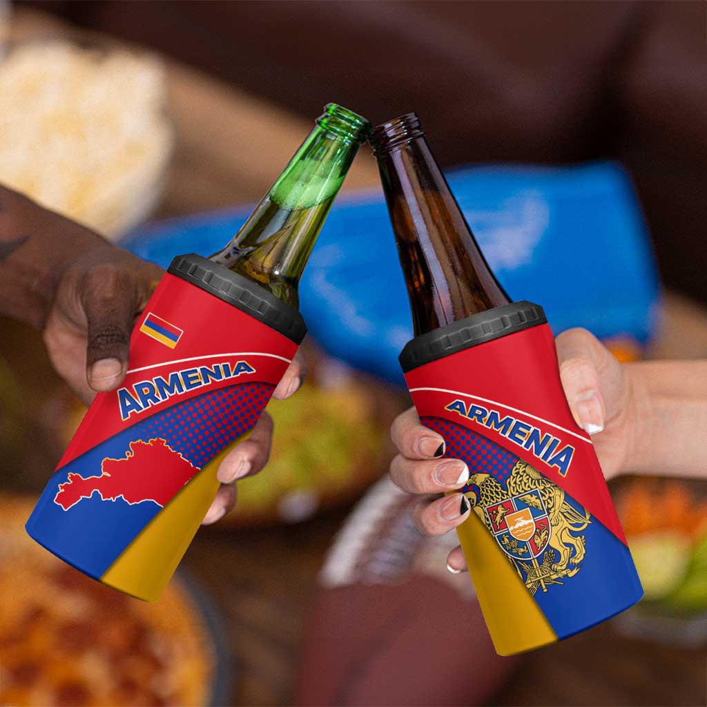 Armenia Flag Colors 4 in 1 Can Cooler Tumbler with National Emblem and Map Design - Wonder Print Shop