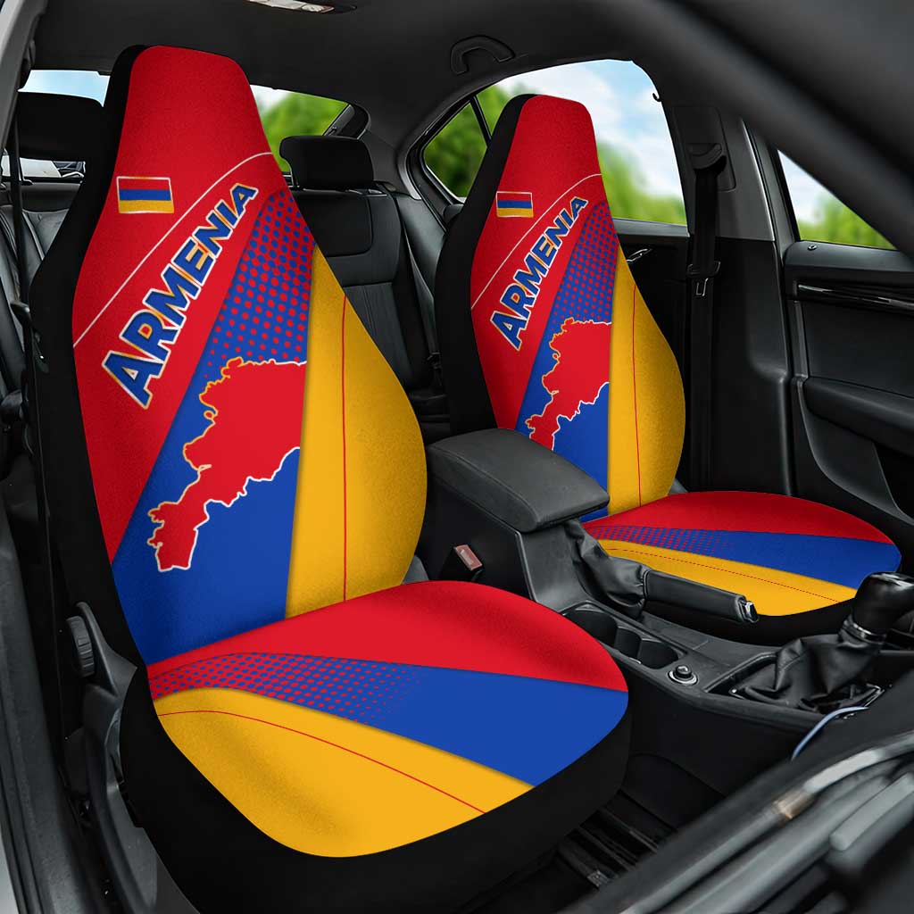 Armenia Flag Colors Car Seat Cover with National Emblem and Map Design - Wonder Print Shop