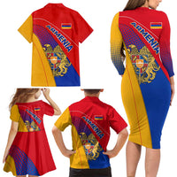 Armenia Flag Colors Family Matching Long Sleeve Bodycon Dress and Hawaiian Shirt with National Emblem and Map Design - Wonder Print Shop