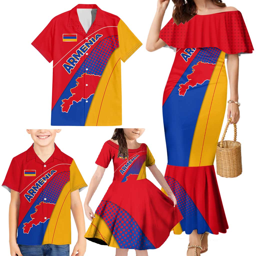 Armenia Flag Colors Family Matching Mermaid Dress and Hawaiian Shirt with National Emblem and Map Design - Wonder Print Shop
