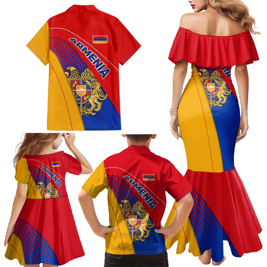 Armenia Flag Colors Family Matching Mermaid Dress and Hawaiian Shirt with National Emblem and Map Design - Wonder Print Shop