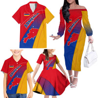 Armenia Flag Colors Family Matching Off The Shoulder Long Sleeve Dress and Hawaiian Shirt with National Emblem and Map Design - Wonder Print Shop
