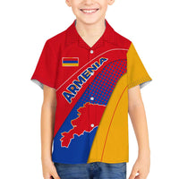 Armenia Flag Colors Family Matching Off The Shoulder Long Sleeve Dress and Hawaiian Shirt with National Emblem and Map Design - Wonder Print Shop
