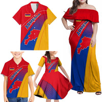 Armenia Flag Colors Family Matching Off Shoulder Maxi Dress and Hawaiian Shirt with National Emblem and Map Design - Wonder Print Shop