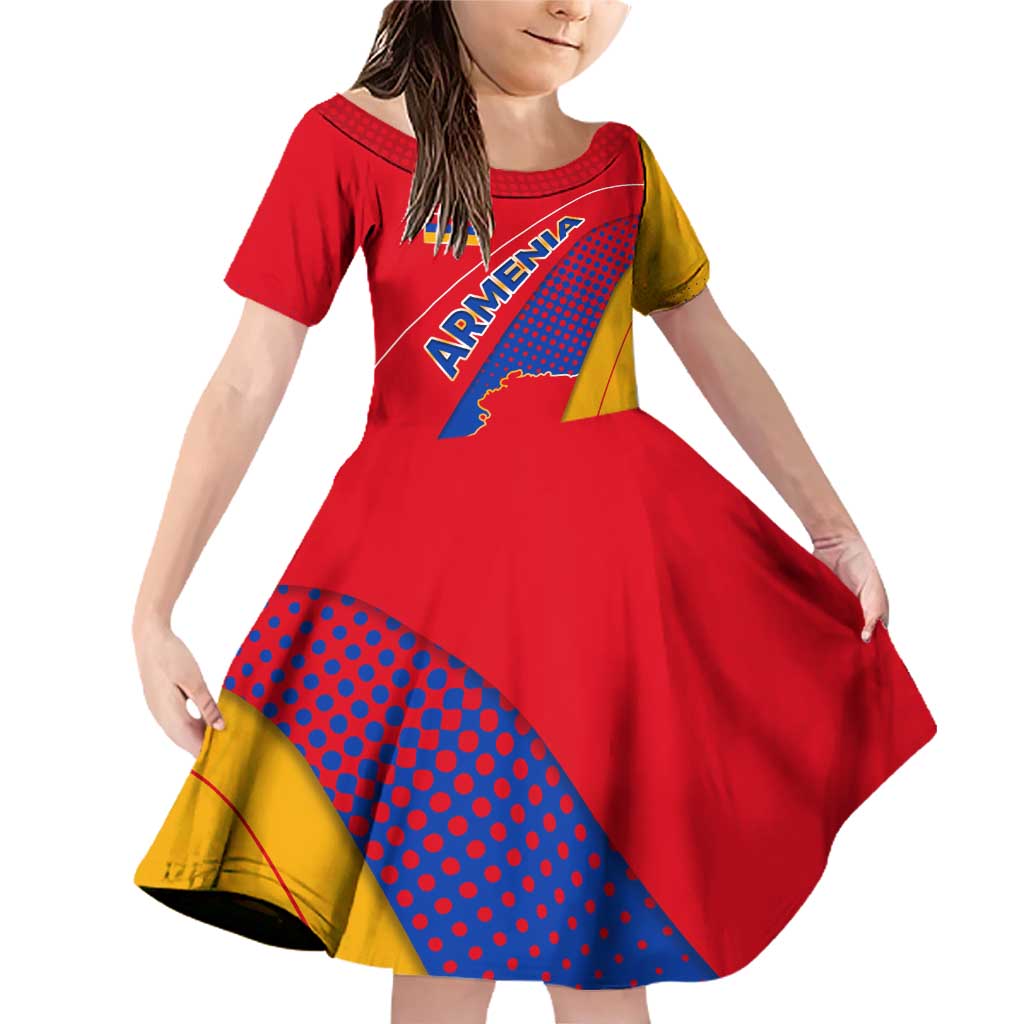 Armenia Flag Colors Family Matching Off Shoulder Short Dress and Hawaiian Shirt with National Emblem and Map Design - Wonder Print Shop