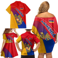 Armenia Flag Colors Family Matching Off Shoulder Short Dress and Hawaiian Shirt with National Emblem and Map Design - Wonder Print Shop