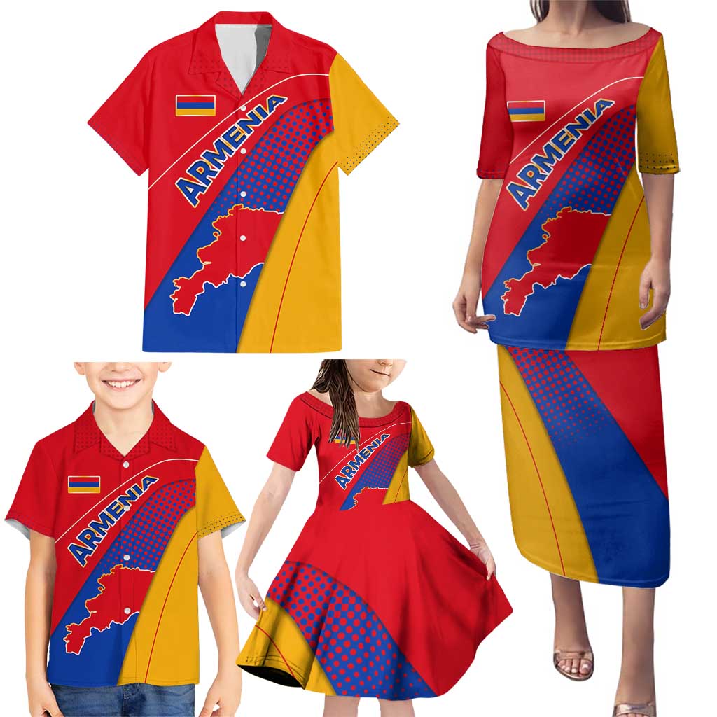 Armenia Flag Colors Family Matching Puletasi and Hawaiian Shirt with National Emblem and Map Design - Wonder Print Shop