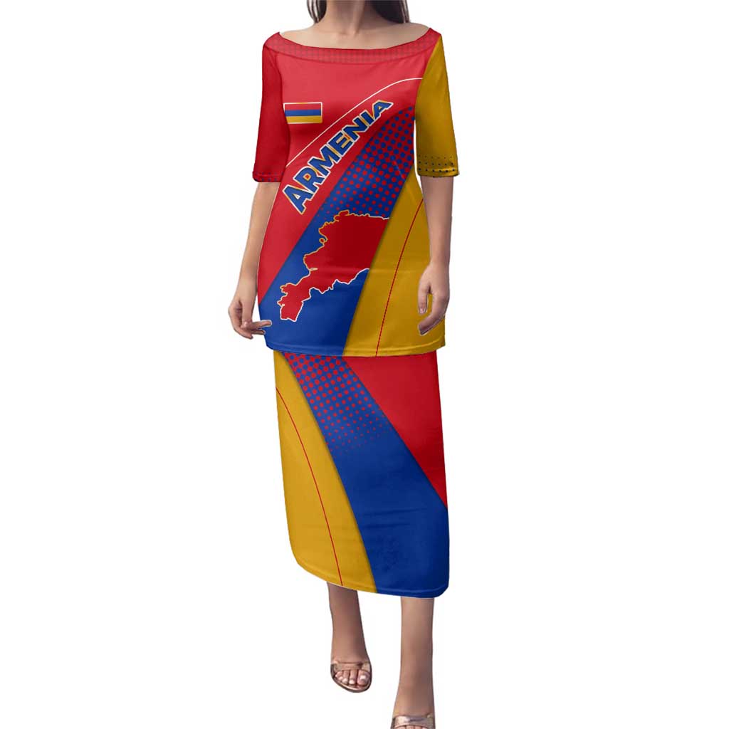 Armenia Flag Colors Family Matching Puletasi and Hawaiian Shirt with National Emblem and Map Design - Wonder Print Shop