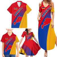 Armenia Flag Colors Family Matching Summer Maxi Dress and Hawaiian Shirt with National Emblem and Map Design - Wonder Print Shop