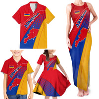 Armenia Flag Colors Family Matching Tank Maxi Dress and Hawaiian Shirt with National Emblem and Map Design - Wonder Print Shop
