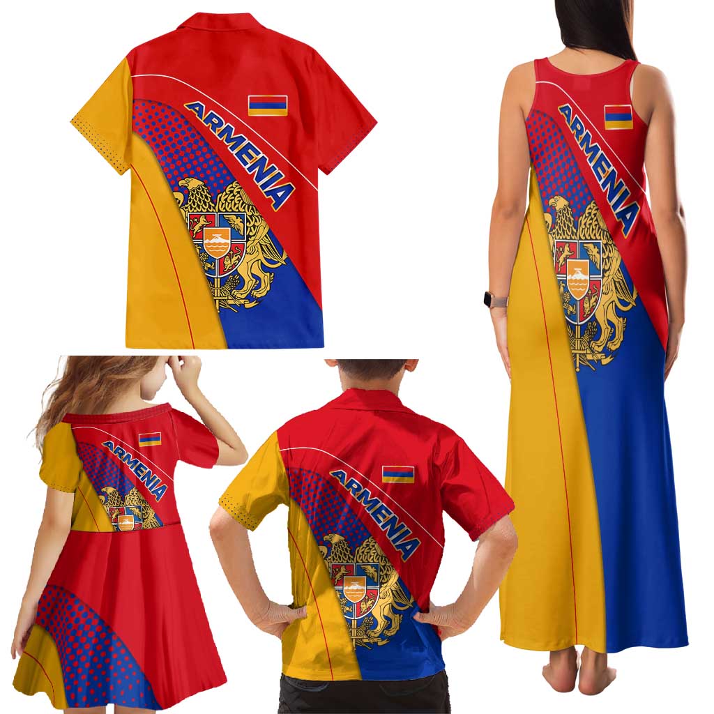 Armenia Flag Colors Family Matching Tank Maxi Dress and Hawaiian Shirt with National Emblem and Map Design - Wonder Print Shop