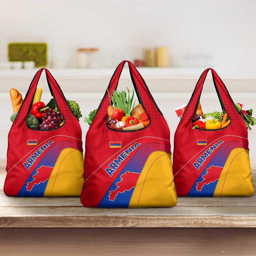 Armenia Flag Colors Grocery Bag with National Emblem and Map Design - Wonder Print Shop