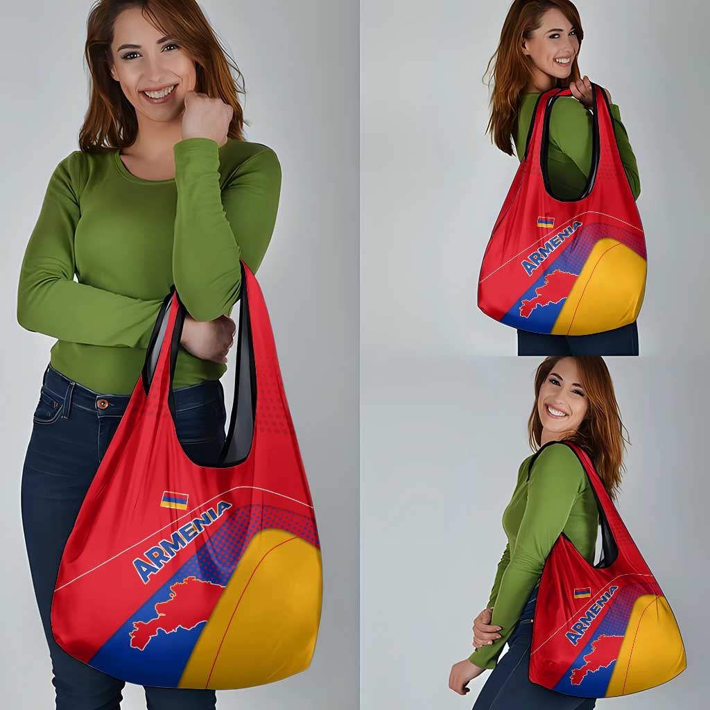 Armenia Flag Colors Grocery Bag with National Emblem and Map Design - Wonder Print Shop