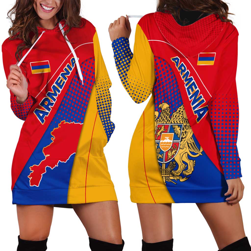 Armenia Flag Colors Hoodie Dress with National Emblem and Map Design - Wonder Print Shop
