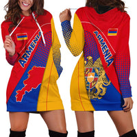 Armenia Flag Colors Hoodie Dress with National Emblem and Map Design - Wonder Print Shop