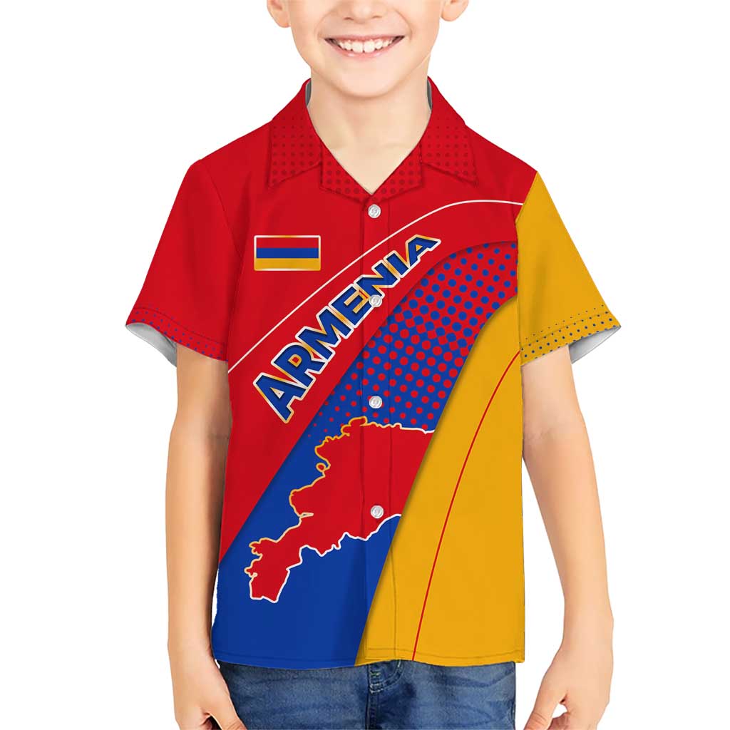 Armenia Flag Colors Kid Hawaiian Shirt with National Emblem and Map Design - Wonder Print Shop