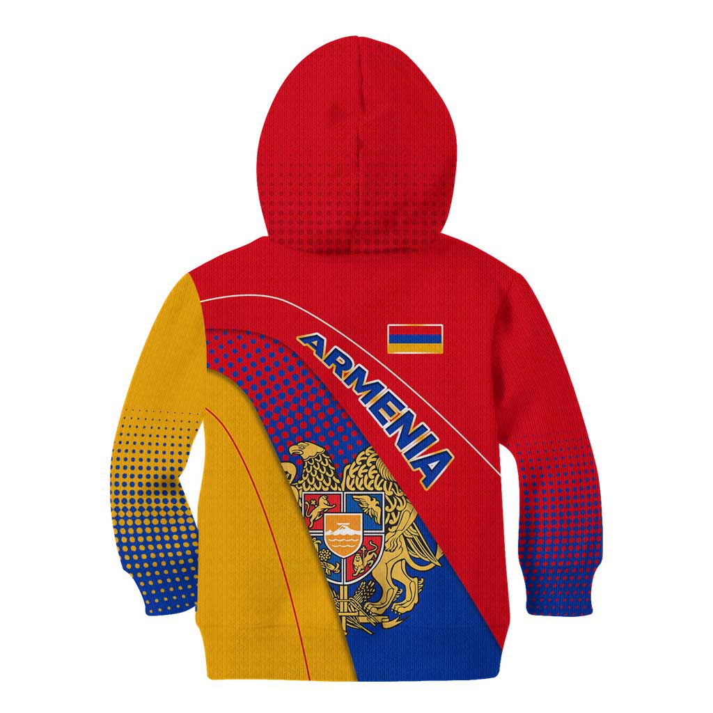 Armenia Flag Colors Kid Hoodie with National Emblem and Map Design - Wonder Print Shop