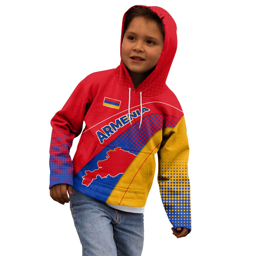 Armenia Flag Colors Kid Hoodie with National Emblem and Map Design - Wonder Print Shop