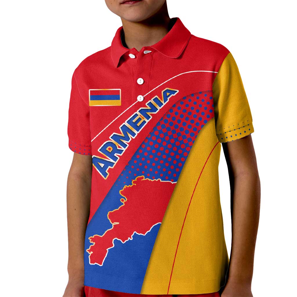 Armenia Flag Colors Kid Polo Shirt with National Emblem and Map Design - Wonder Print Shop