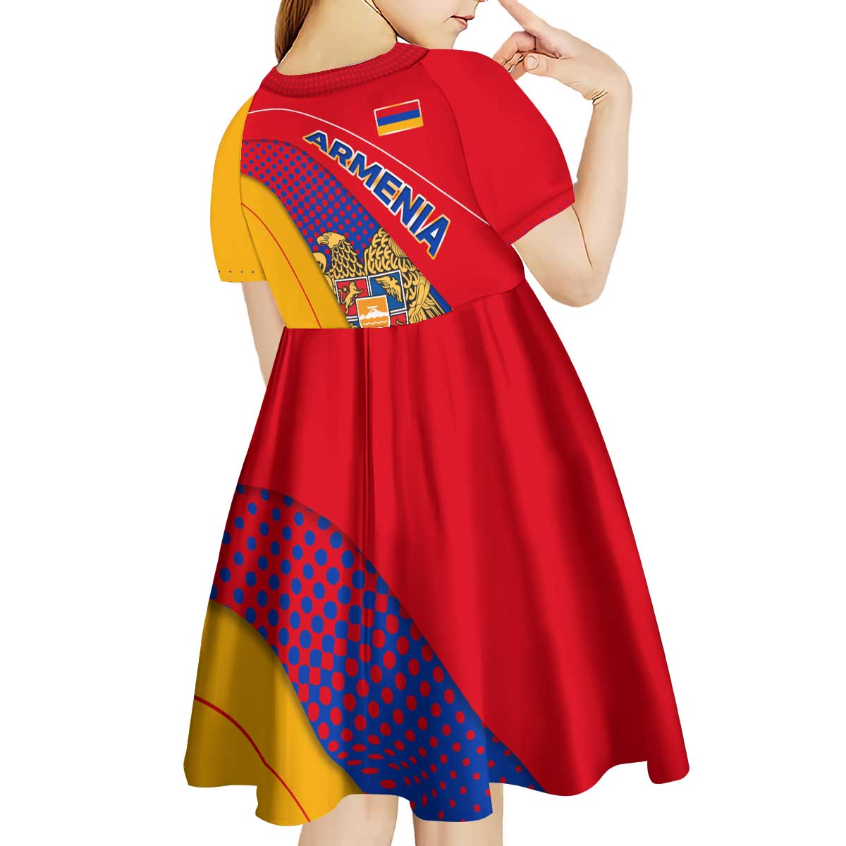 Armenia Flag Colors Kid Short Sleeve Dress with National Emblem and Map Design - Wonder Print Shop