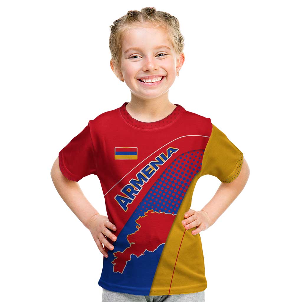 Armenia Flag Colors Kid T Shirt with National Emblem and Map Design - Wonder Print Shop