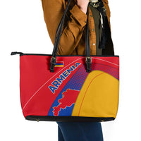 Armenia Flag Colors Leather Tote Bag with National Emblem and Map Design - Wonder Print Shop