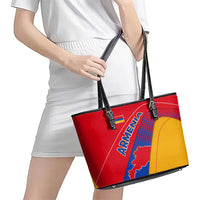 Armenia Flag Colors Leather Tote Bag with National Emblem and Map Design - Wonder Print Shop