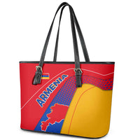 Armenia Flag Colors Leather Tote Bag with National Emblem and Map Design - Wonder Print Shop