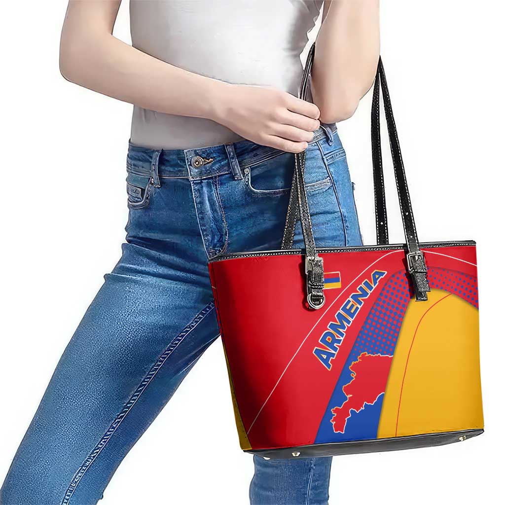 Armenia Flag Colors Leather Tote Bag with National Emblem and Map Design - Wonder Print Shop