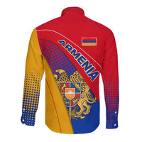 Armenia Flag Colors Long Sleeve Button Shirt with National Emblem and Map Design - Wonder Print Shop