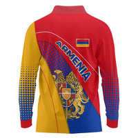 Armenia Flag Colors Long Sleeve Polo Shirt with National Emblem and Map Design - Wonder Print Shop