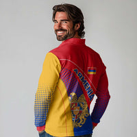 Armenia Flag Colors Long Sleeve Polo Shirt with National Emblem and Map Design - Wonder Print Shop