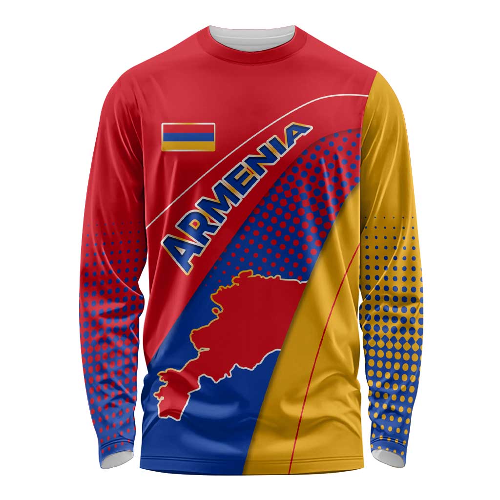 Armenia Flag Colors Long Sleeve Shirt with National Emblem and Map Design - Wonder Print Shop