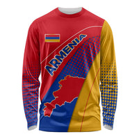 Armenia Flag Colors Long Sleeve Shirt with National Emblem and Map Design - Wonder Print Shop