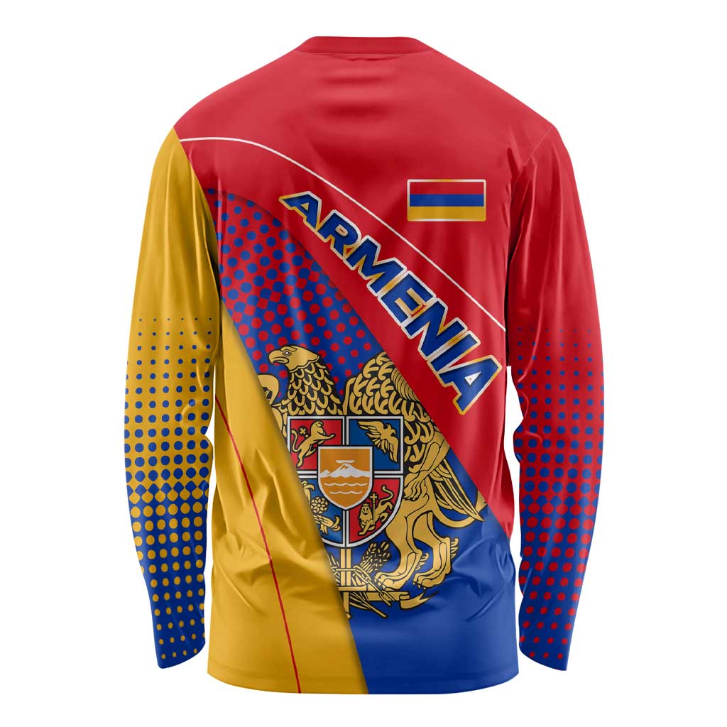 Armenia Flag Colors Long Sleeve Shirt with National Emblem and Map Design - Wonder Print Shop