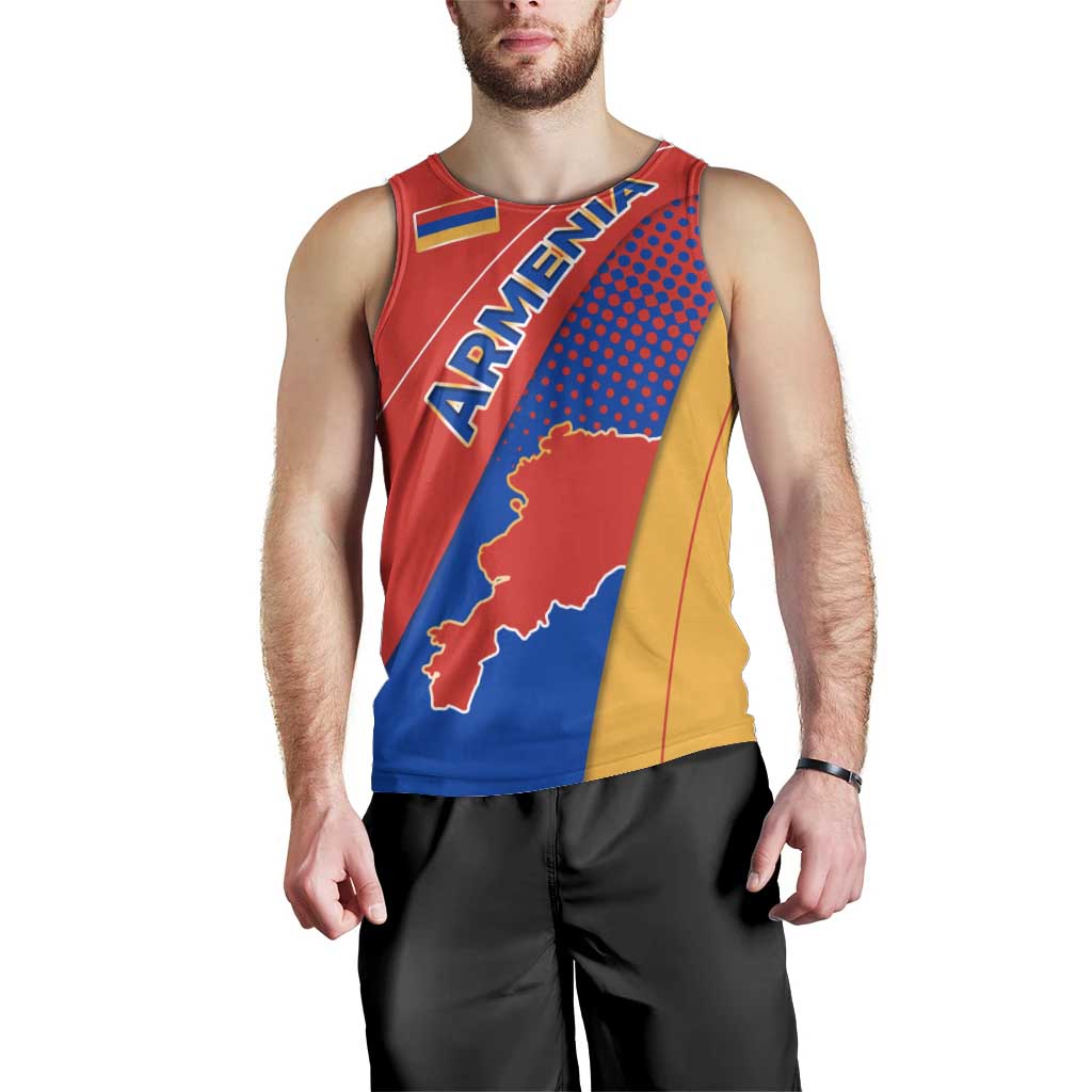 Armenia Flag Colors Men Tank Top with National Emblem and Map Design - Wonder Print Shop