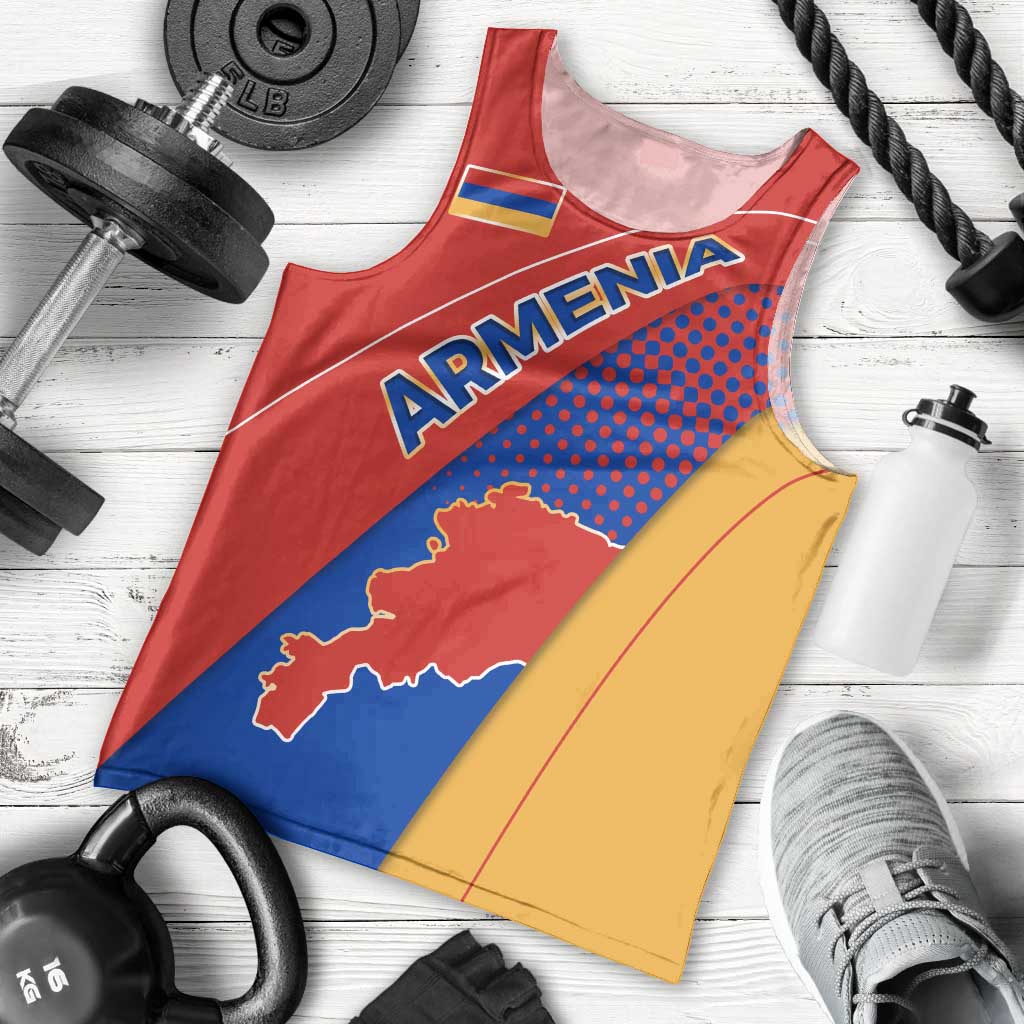 Armenia Flag Colors Men Tank Top with National Emblem and Map Design - Wonder Print Shop