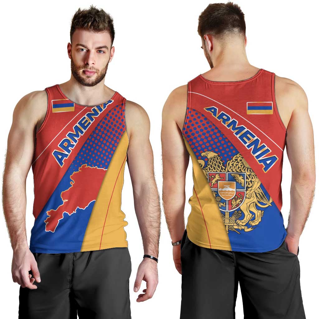 Armenia Flag Colors Men Tank Top with National Emblem and Map Design - Wonder Print Shop