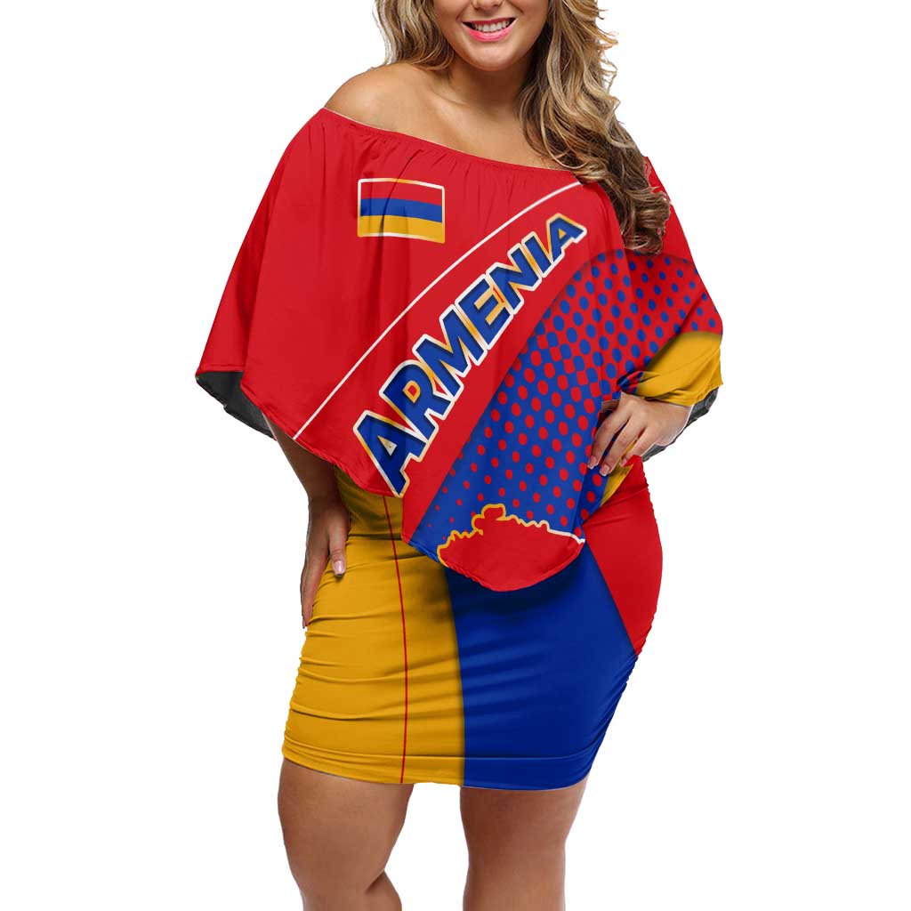 Armenia Flag Colors Off Shoulder Short Dress with National Emblem and Map Design - Wonder Print Shop