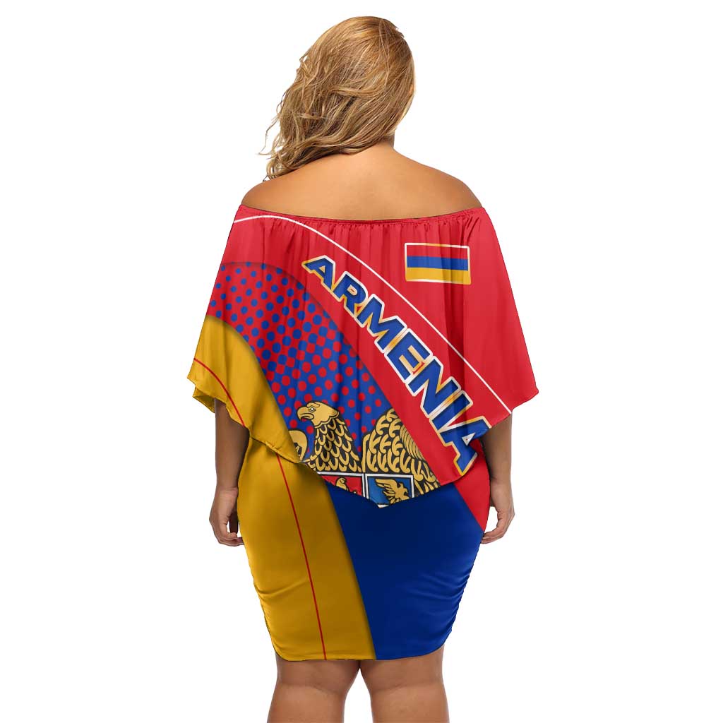 Armenia Flag Colors Off Shoulder Short Dress with National Emblem and Map Design - Wonder Print Shop