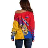 Armenia Flag Colors Off Shoulder Sweater with National Emblem and Map Design - Wonder Print Shop