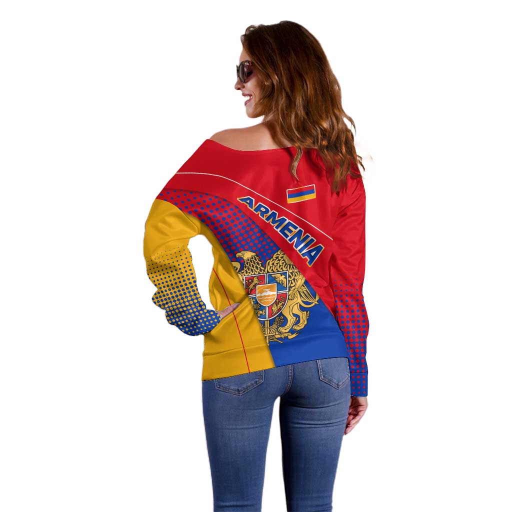 Armenia Flag Colors Off Shoulder Sweater with National Emblem and Map Design - Wonder Print Shop